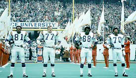The Purple People-Eaters (L to R -- Carl Eller, Gary Larsen, Alan Page, Jim Marshall). 
